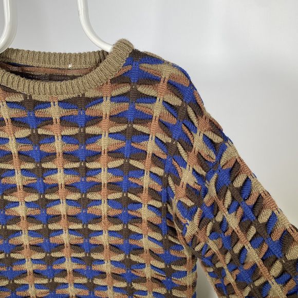Vintage Coogi Style 3D Knit Grandad Crewneck Jumper 90s Wool Italy Macaroni L - Picture 8 of 15